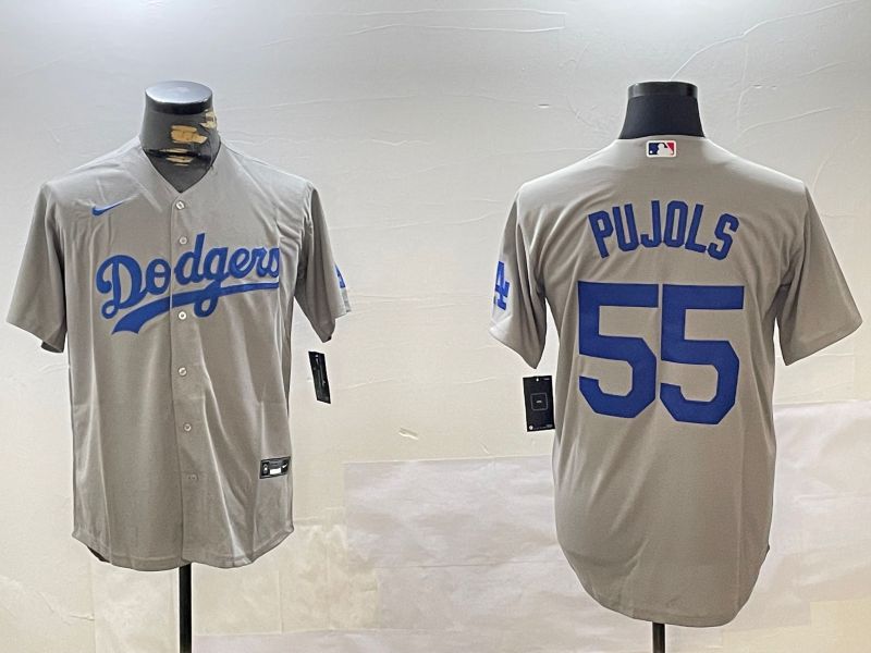 Men Los Angeles Dodgers 55 Pujols Grey Game 2024 Nike MLB Jersey style 1